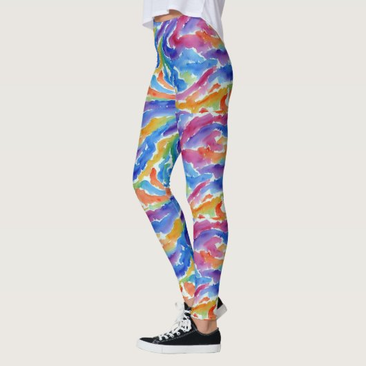 Artsy Abstracte Regenboog Waterverf Stripes Paint Leggings (Links)