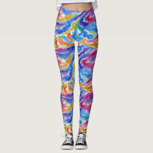 Artsy Abstracte Regenboog Waterverf Stripes Paint Leggings
