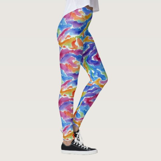 Artsy Abstracte Regenboog Waterverf Stripes Paint Leggings (Rechts)
