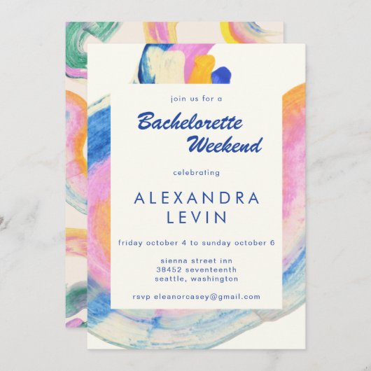 Artsy Abstracte Waterverf Bachelorette Weekend in Kaart (Voorkant / Achterkant)