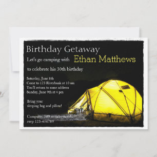 Artsy Adult Camp Out Birthday Party Invitation Kaart