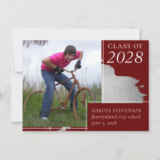 Artsy Afstuderen | Donkere Red Silver Smudge 2 Fot Aankondiging (Voorkant)