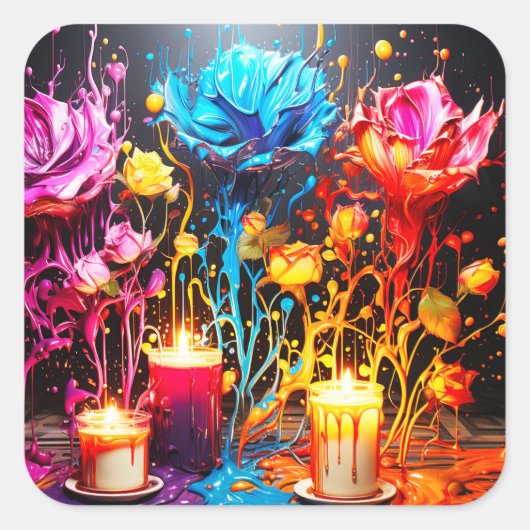 Artsy AI Flowers Vierkante Sticker (Voorkant)