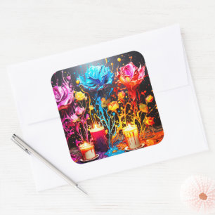 Artsy AI Flowers Vierkante Sticker