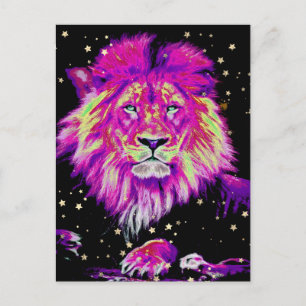 *~* Artsy AP23 Artistic Celestial BOLD PINK LION Briefkaart