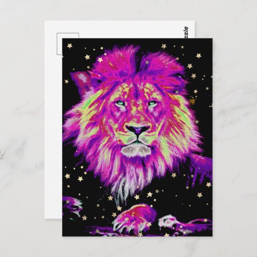 *~* Artsy AP23 Artistic Celestial BOLD PINK LION Briefkaart (Voorkant / Achterkant)