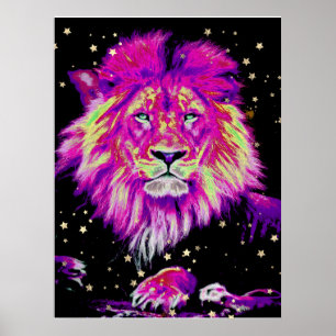 *~* Artsy AP23 Artistic Celestial BOLD PINK LION Poster