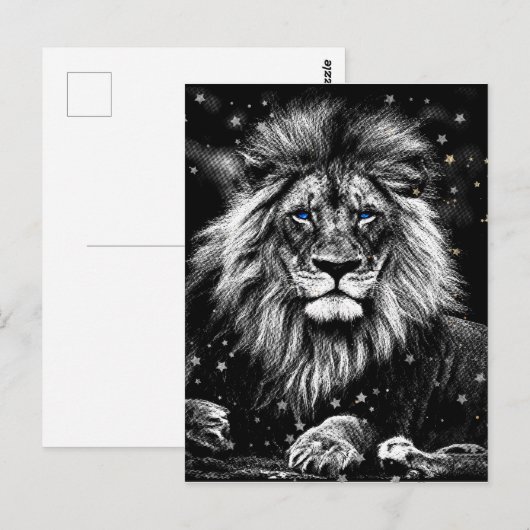 *~* Artsy AP23 Artistic Celestial SILVER LION Briefkaart (Voorkant / Achterkant)