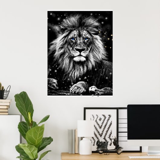 *~* Artsy AP23 Artistic Celestial SILVER LION Poster (Thuiskantoor)