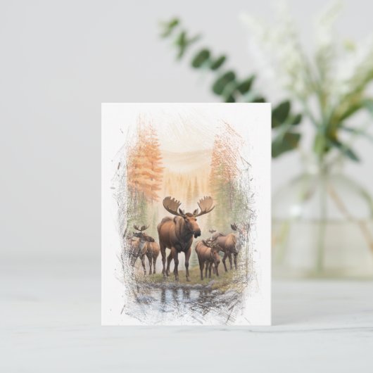 *~* Artsy AP49 MOOSE HERD Forest STREAM Briefkaart (Staand voorkant)