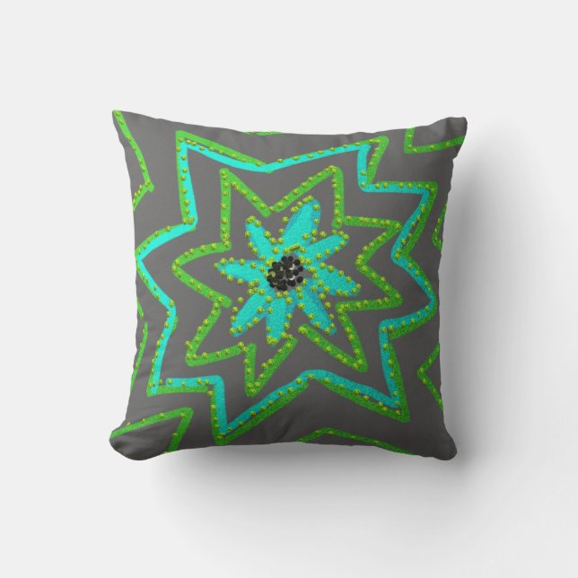 Artsy Aqua en Green Starlight Pillow Kussen (Voorkant)