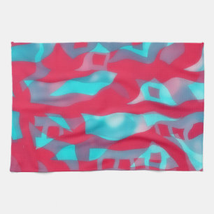 Artsy Aqua en Roze Abstracte Keukenhanddoek