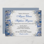 Artsy Baby's Breath on Blue Petals Wedding Invite Kaart (Voorkant / Achterkant)