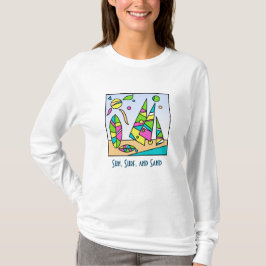 Artsy Beach Motif Long-Sleeved T-shirt