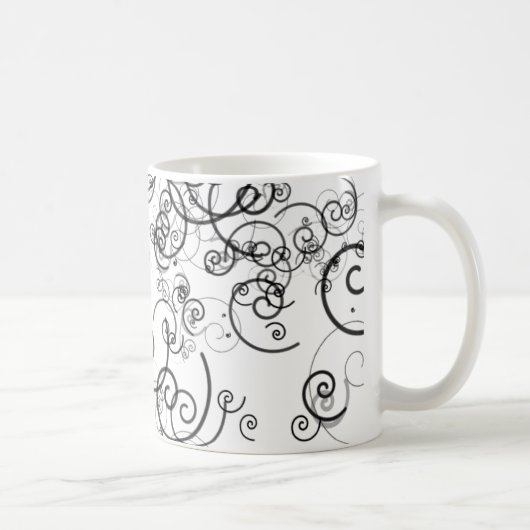 Artsy Black en White Swirls Doodles Modern Koffiemok (Rechts)