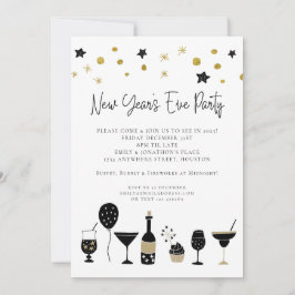 Artsy Black Gold New Years Eve Party Kaart