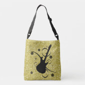 Artsy Black Guitar en Flowers Gold Faux Glitter Crossbody Tas (Achterkant)