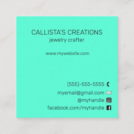 Artsy Black Neon Mint Klantkorting Bedankt Vierkante Visitekaartje (Achterkant)