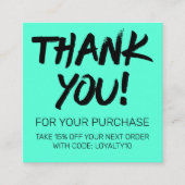 Artsy Black Neon Mint Klantkorting Bedankt Vierkante Visitekaartje (Voorkant)