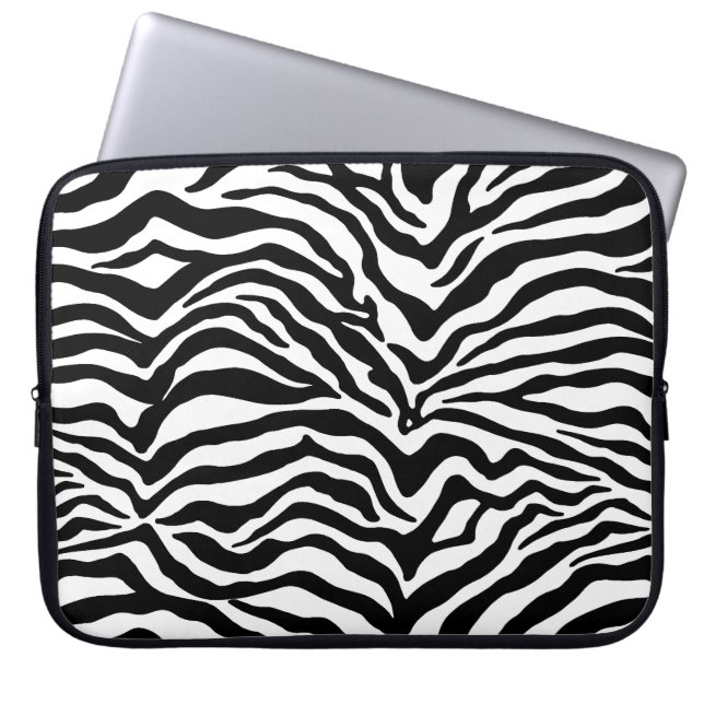 Artsy Black White Funky Zebra Print Patroon Laptop Sleeve (Voorkant)