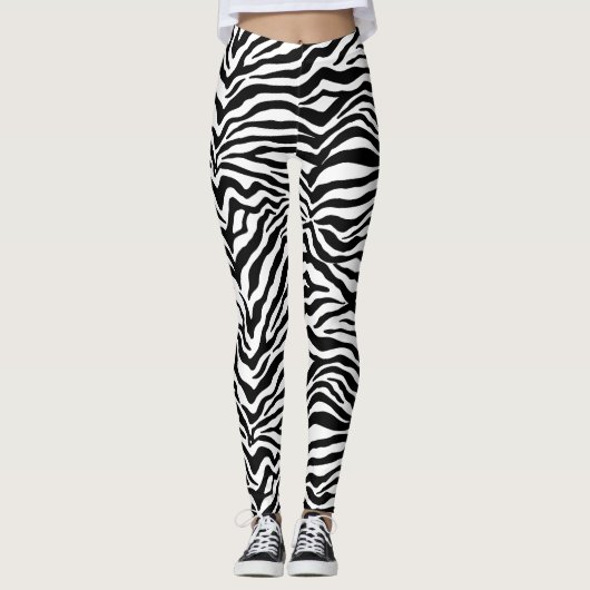 Artsy Black White Funky Zebra Print Patroon Leggings (Voorkant)