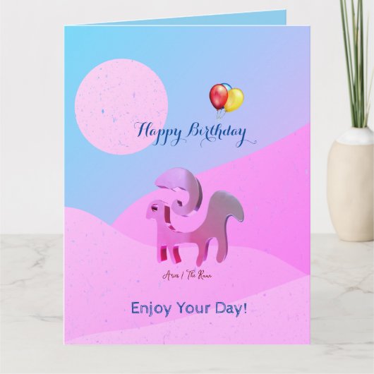 Artsy Blauw Roze Verjaardag Ram Groet Kaart (Voorkant)