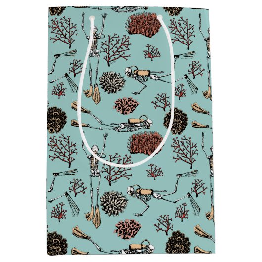 Artsy Blauw Zwemmen Duiker Koraal Tekening Medium Cadeauzakje (Voorkant)