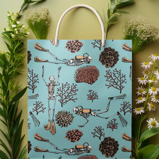 Artsy Blauw Zwemmen Duiker Koraal Tekening Medium Cadeauzakje