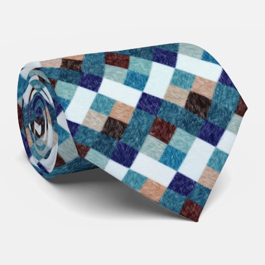 Artsy Blauwgroen Blauw Bruin Potlood Pixel Vierkan Stropdas (Opgerold)