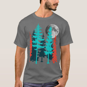 Artsy blauwgroen en oranje bomen onder volle maan t-shirt