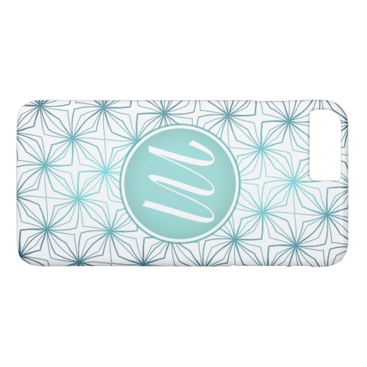Artsy Blauwgroen Monogram Patroon Case-Mate iPhone Case (Achterkant (Horizontaal))