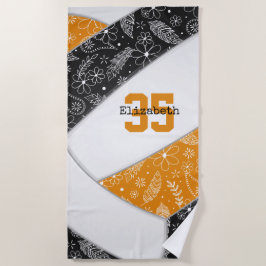 Artsy Bloemen Doodles Zwart sinaasappel Volleybal Strandlaken