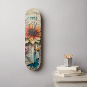Artsy  Bloemen & Vlinder Schaats Deck Persoonlijk Skateboard