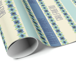 Artsy bloemmotief in blauw cadeaupapier