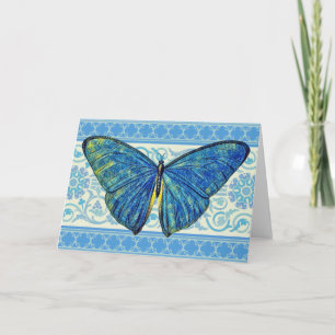Artsy Blue Butterfly op Art Deco Pattern Kaart