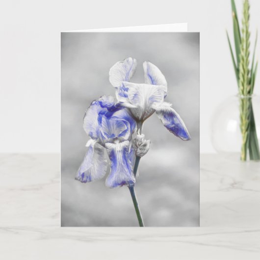 Artsy Blue Grey Iris Flower Portrait Art Kaart (Voorkant)