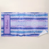 Artsy Blue Lavender en White Waterverf Streaks Strandlaken (Voorkant)