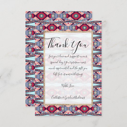 Artsy Blue roze rood standaard Aztec gekleurd patr Bedankkaart (Voorkant / Achterkant)