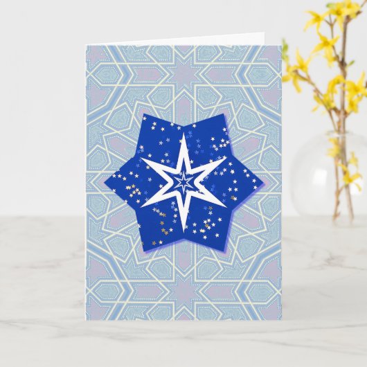  Artsy Blue Star Holiday Card Kaart (Gele Bloem)