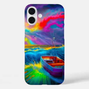 Artsy Boat Scene Telefoonhoes iPhone 16 Plus Hoesje