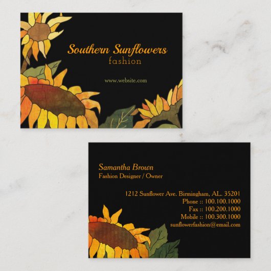 Artsy Bold Hip-zonnebloemen Visitekaartje (Voorkant / Achterkant)