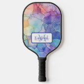 Artsy Bord Regenboog Alcohol en Inkt Monogrammed Pickleball Paddle (Voorkant)