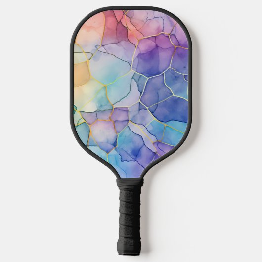 Artsy Bord Regenboog Alcohol en Inkt Monogrammed Pickleball Paddle (Achterkant)