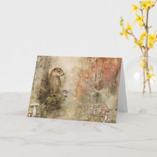 Artsy bosdieren Wilde Otter Groet  Kaart (Gele Bloem)