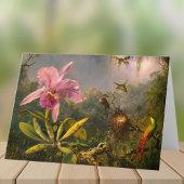 Artsy Brazilian Cattelya Orchid en 3 kolibries Notitiekaartje