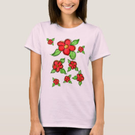 Artsy Bright Red Flower Accent T-shirt