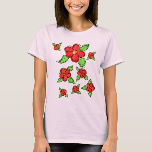 Artsy Bright Red Flower Accent T-shirt (Voorkant)