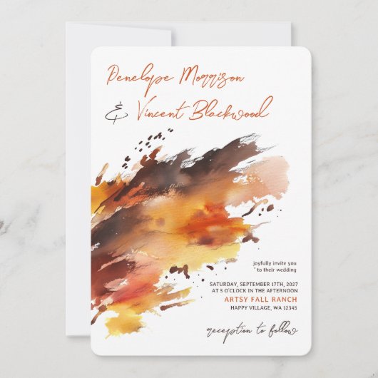 Artsy Brush Stroke Herfst Invitation Kaart (Voorkant)