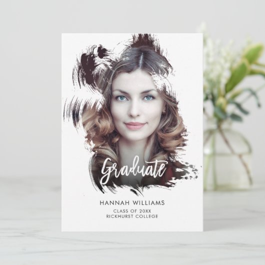 Artsy Brush Stroke Overlay Graduparty nodigt uit Kaart (Staand voorkant)