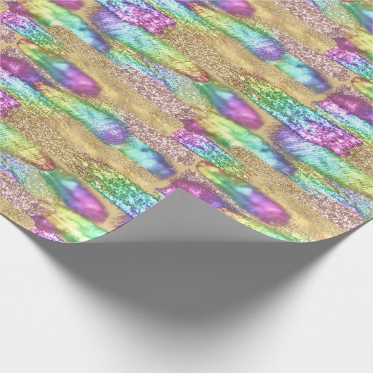 Artsy Brush Strokes Unicorn Rainbow Faux Glitter Cadeaupapier (Hoek)